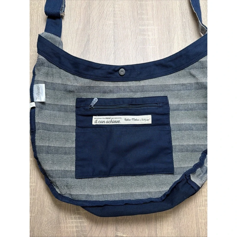 Retro Metro by Thirty One Blue‎ Woven Stripe Crossbody Hobo Purse Bag